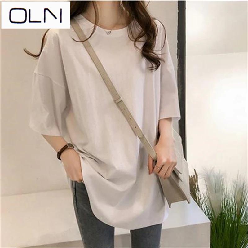 

Fashion plus Large Size Female Student Thin Short-Sleeved T-Shirt Split Female Long Section Loose Shirt T-Shirt Female OLN