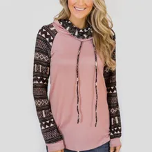 Модные женские толстовки Moletom Feminino, топы с высоким воротом, рубашки с принтом, туника с длинным рукавом, женский свитер с капюшоном