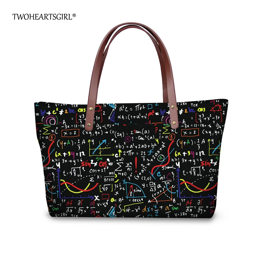

Twoheartsgirl Black Math Formula Neoprene Handbag Women Casual Tote Bags Classic Women Top-handbag Bag Ladies Shoulder Bags