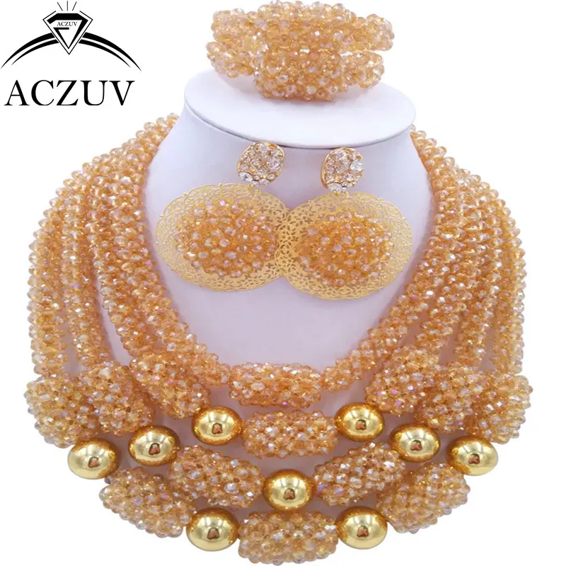 Здесь продается  ACZUV Latest Nigerian Wedding Beads Gold AB African Jewelry Set Luxury Bridal Jewellery Sets D4R006  Ювелирные изделия и часы