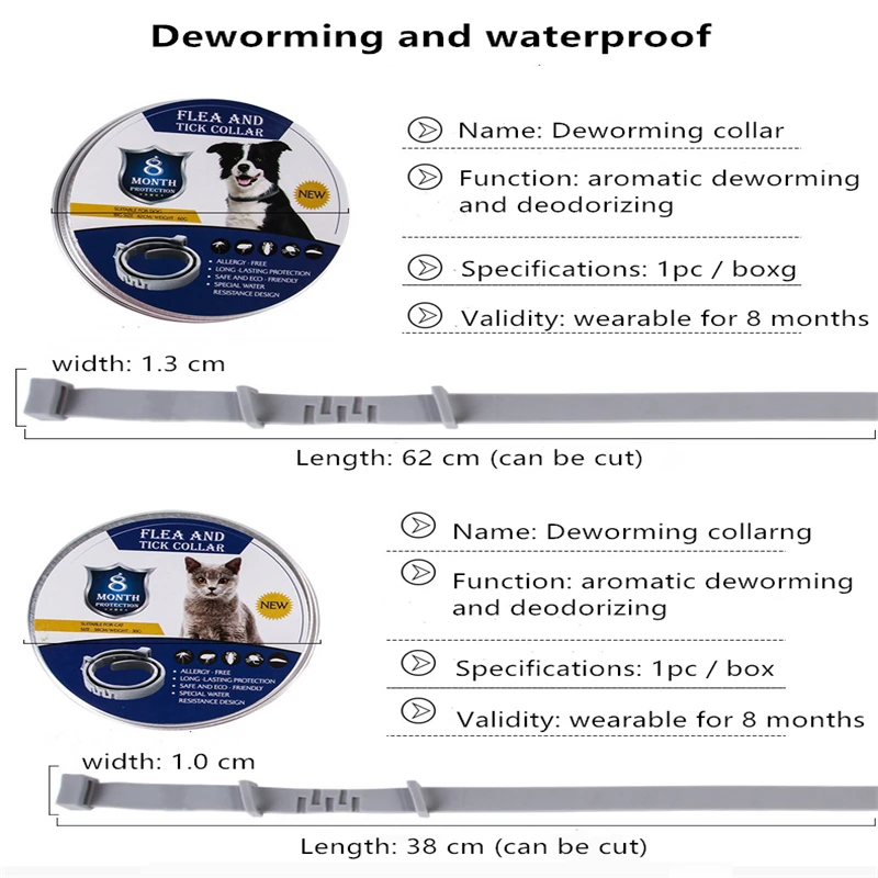 Собака Блоха и тикание на открытом воздухе Анти-блохи от клещей, комаров Кошка Собака Щенок Регулируемый ошейник 8 месяцев длительную защиту