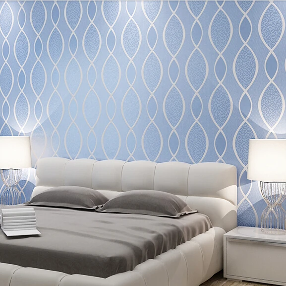 3d с тиснением, с флокированием синие изогнутые формы полосы обои рулоны для постельных принадлежностей комнаты 3d стены бумажные обои отделка в рулоне