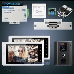 HOMSECUR 7 дюймов Hands-free видео домофон система вызова с ударным замком + блок питания + пульт дистанционного управления