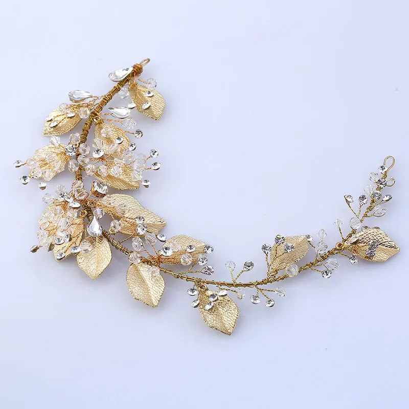 

hoop crystal gold leaf headdress wedding tiara brides headband stage girls hair accessories wholesale