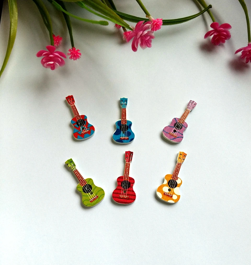 

Buttons Wood Buttons Sewing Accessories Mixed guitar Pattern Scrapbooking 40Pcs 2 Holes Cartoon Wood Sewing Buttons 16x37mm