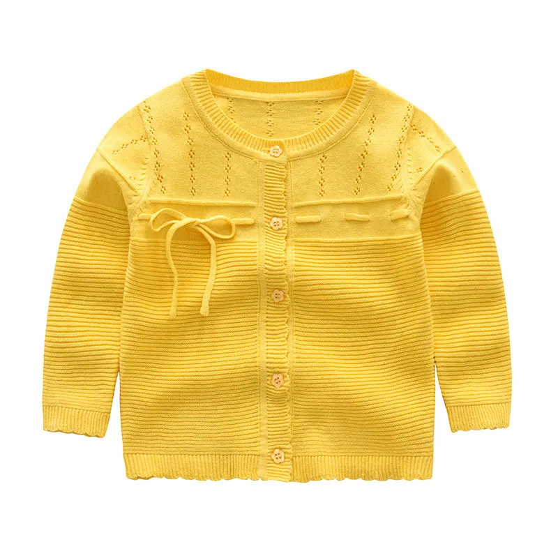 Bowknot Tie Baby Girl Sweater Kids Hollow Out Pullover Coat Solid Color Button Closure Cardigan High Quality Cotton Blend Toddler Child Outfit (11)