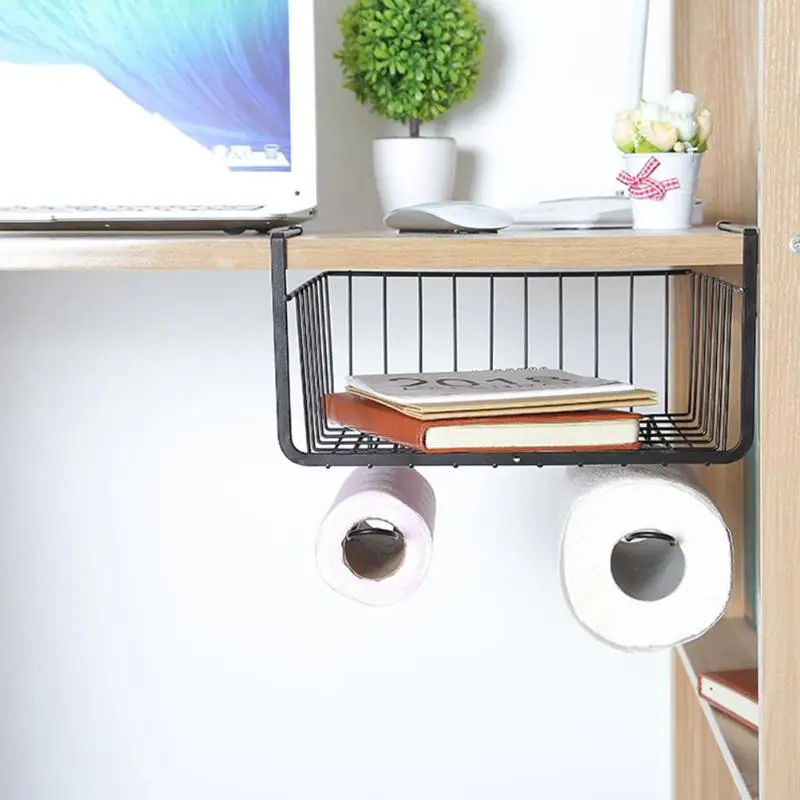 Iron Cupboard Hanging Basket Closet Shelf Hook Cabinet Storage Rack Holder Bathroom Kitchen Organizer Racks Accessories