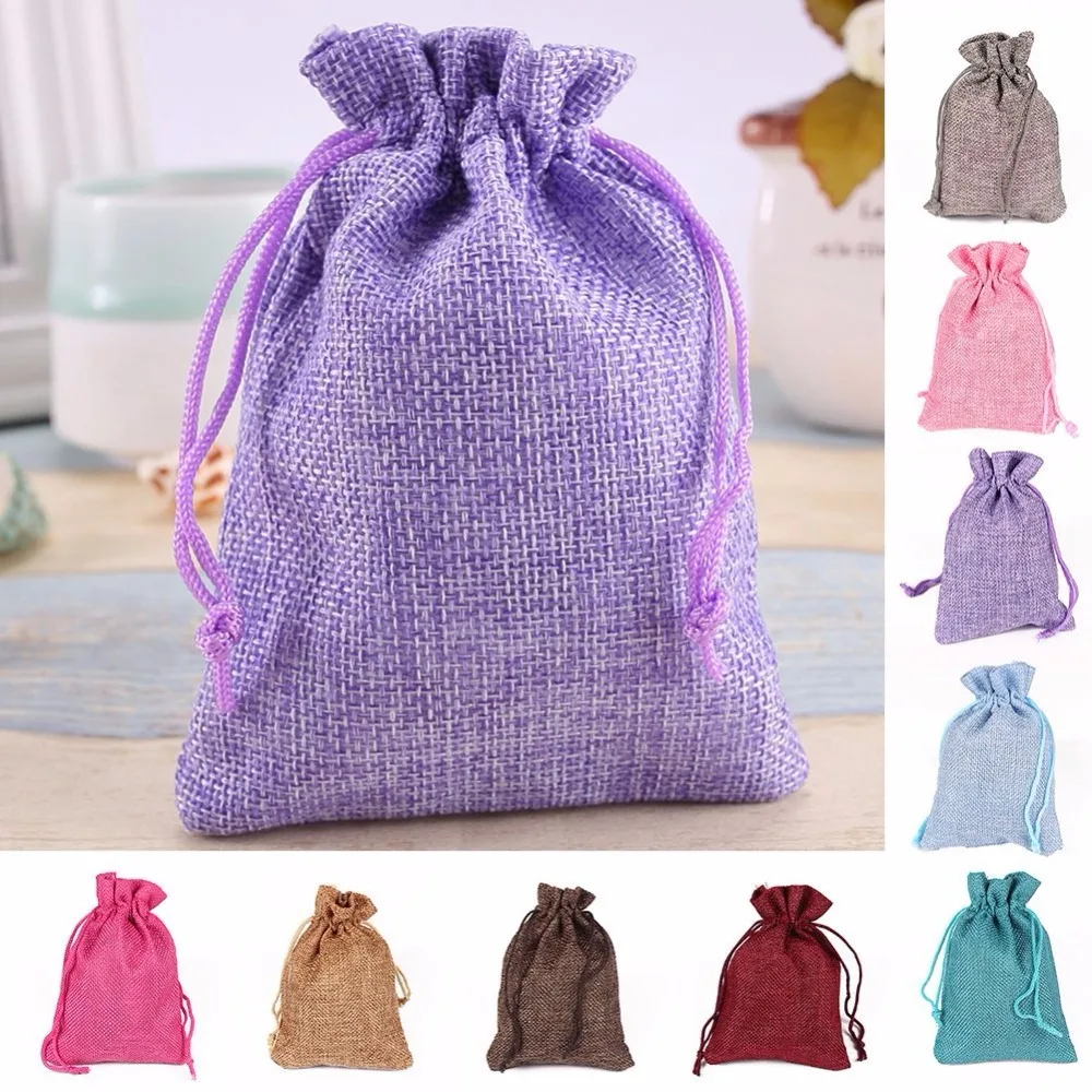 

12Pcs 10x14cm Drawstring Bag Wedding Candy Bag Rustic Burlap Pouch Wedding Party Favor, Gift/Candy Bag Decorative Jewelry Boxes