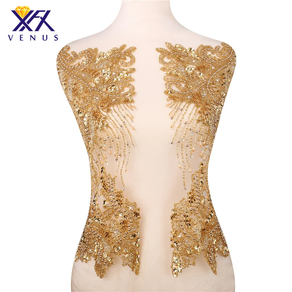 

XINFANGXIU (5Pieces) Large rhinestone applique with glass beads pearls patch big size wedding fashion cloth embellishment