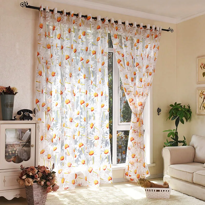 

Curtains Printed Curtains For Living Room Modern Pastoral Home Translucidus Bedroom Curtain Sun Flower Teenager Customizable