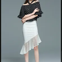 Высокая талия кружевная юбка Асимметричная Вышивка летняя юбка белые юбки плюс размер