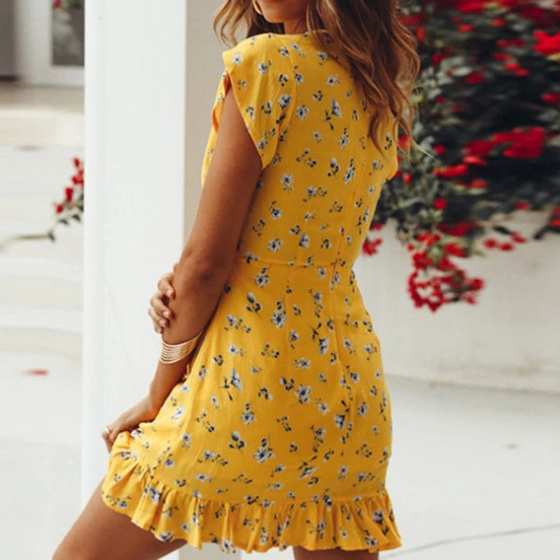 Women Summer Dress 2019 Boho Style Floral Print Sexy Beach Dresses Tunic Sundress Mini Party Dress Vestidos Plush Size S-3XL