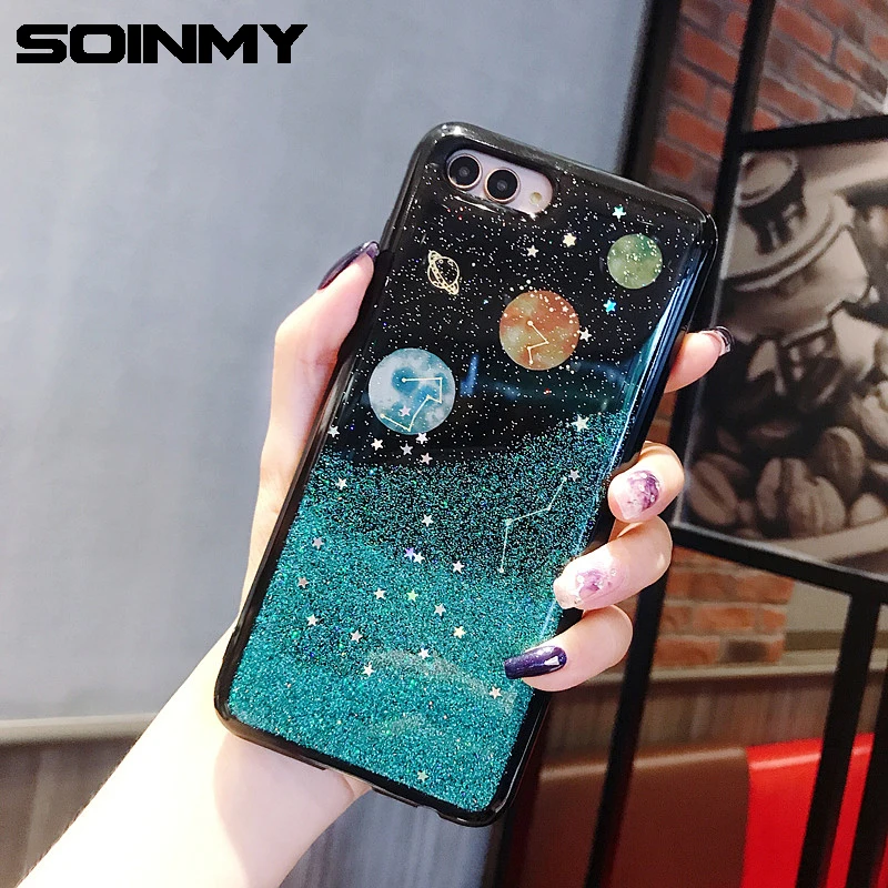 

Soinmy For iphone x case Black Universe Space Case For xs xr 6 6s 7 8 plus silicone glitter soft cover for iphone xs max coque
