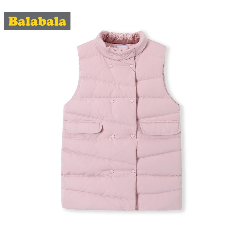 Balabala/длинный двубортный пуховый жилет для маленьких девочек с воротником-стойкой, детский жилет на подкладке с карманами из шелковистого полиэстера