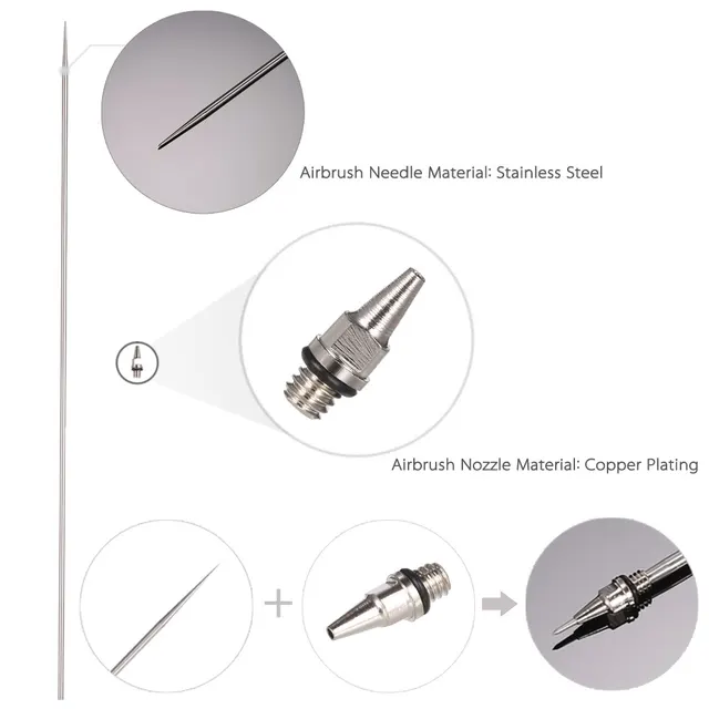 Boquilla y aguja de repuesto para PISTOLA DE PULVERIZACIÓN, accesorios de aerógrafo de 0,2/0,3/0,5mm, herramienta de mantenimiento de pintura de pulverización 2