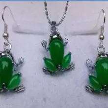 Ветер замечательный слово Gem Красивая прекрасная лягушка зеленый драгоценный камень кулон колье+ серьги женские серебряные украшения