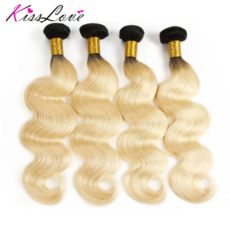 

Kiss Love Ombre Bundles with Closure Malaysia Body Wave Hair 1B 613 Color Human Hair 4 Pieces Bundles 100% Human Hair Extension