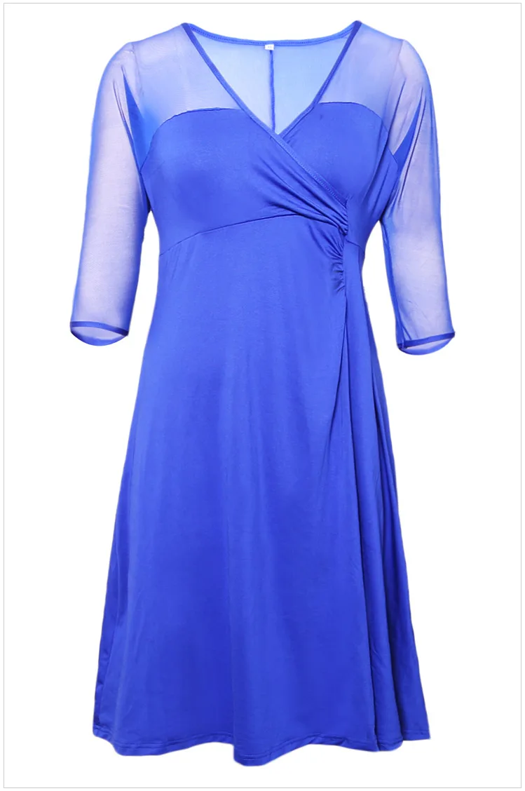 Adogirl 2017 Sexy Big Sizes XXL Mesh Half Sleeves Women Midi Dresses Blue-5