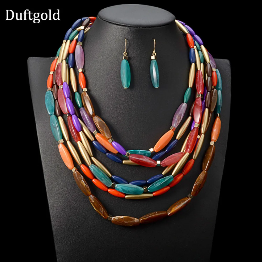 

Mix Colorful Luxury African Geometric Beads Statement Necklace Earring Party Jewelry Sets Bohemian Necklace Jewelry Set Duftgold