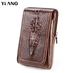 Yiang Для мужчин крокодил узор Талия пакеты натуральной воловьей кожи ретро мобильные телефоны, сумки ремешках сумка поясная сумка сумке