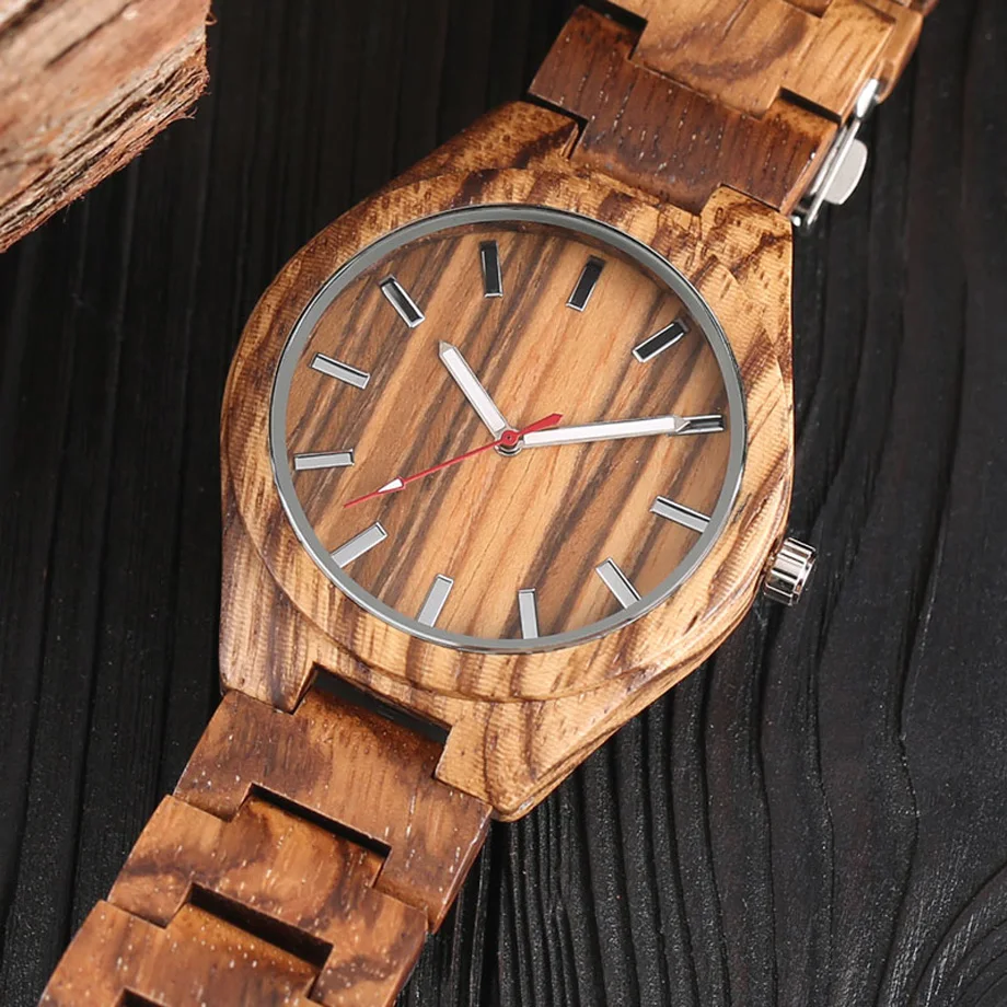 Mens Creative Zebra Natural Wood Watches White and Red Hands Quartz Wristwatches Male Full Bamboo Sports Clock erkek kol saati (11)