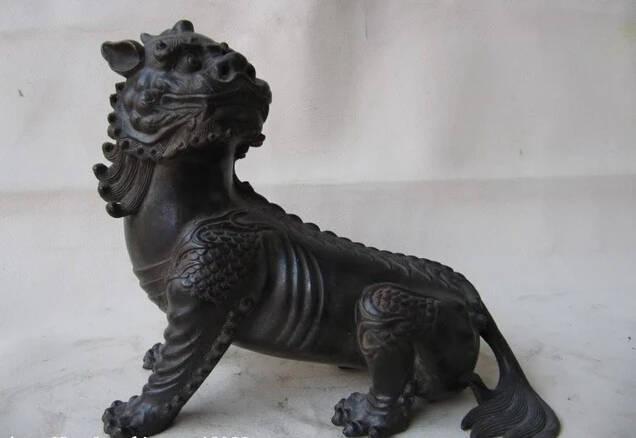 

Collectible bronze lion statue S0410 6"Chinee Royal pure bronze Copper Carved Foo Dog Lion Kylin Kirin beast statue B0403