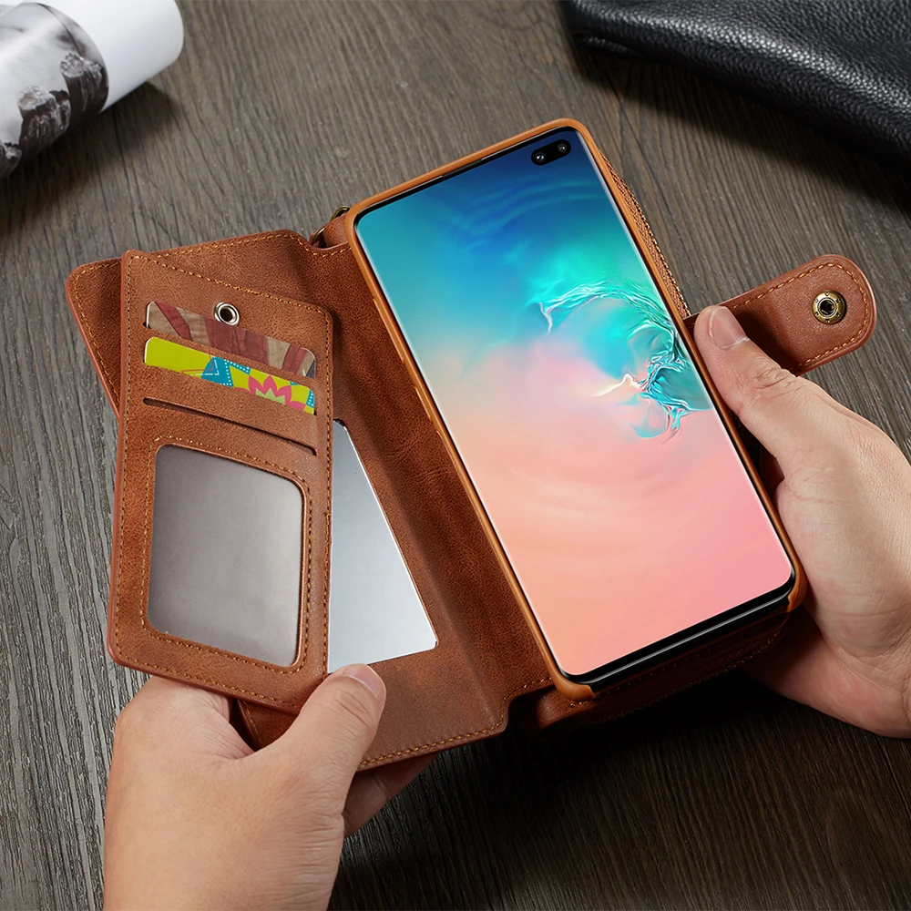 Кожаный чехол бумажник на молнии для Samsung S10 Note 10 + S9 S20 Plus S7 Edge 9 8|Чехлы-портмоне| |