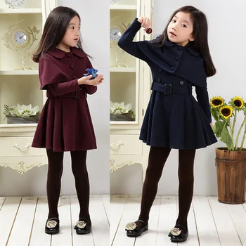 

New Spring and Autumn Winter 2017 Child Girls Shawls Long Sleeve Dress Two-piece Dust Coat Girls Dress