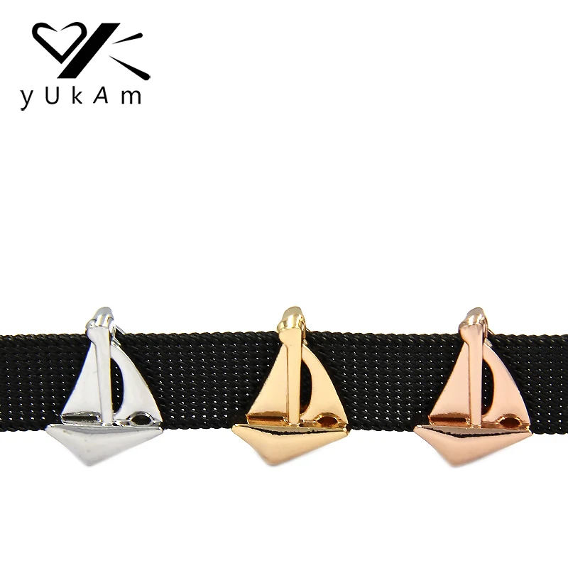 

YUKAM Jewelry Sports Cute Sailing Boat Sailboat Slide Charms Keeper for Stainless Steel Mesh Keeper Bracelets Accessories Making
