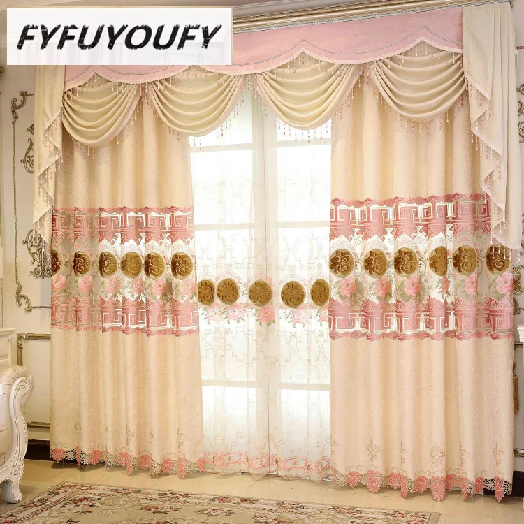 

Thicken Chenille European Luxury Embroidery Curtains Windows Drapes Elegant Chinese style Shade Curtain For Living Room AP322-30