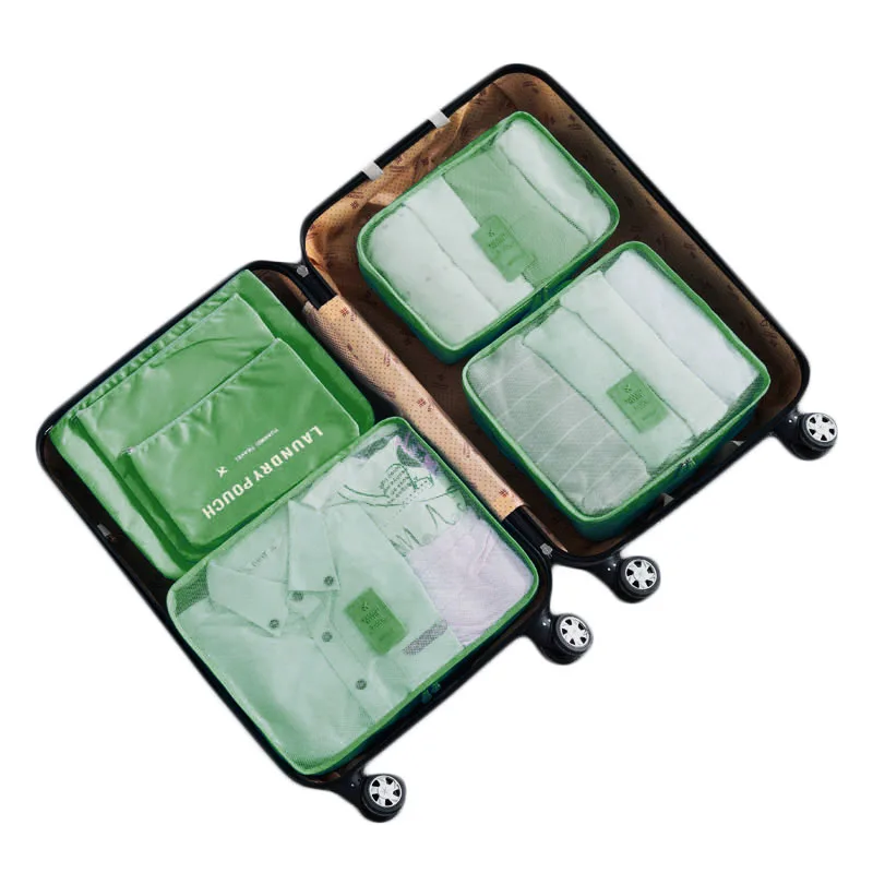 Нейлоновая дорожная сумка для путешествий, сумка для мужчин и женщин, 6 штук в комплекте, вместительная сумка унисекс, дорожная сумка-Органайзер - Цвет: Green