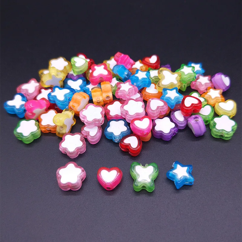 

50pcs Mixed Double-color Beads Love heart / butterfly / star / flower shape Loose Beads DIY Crafts Jewelry Making Accessories