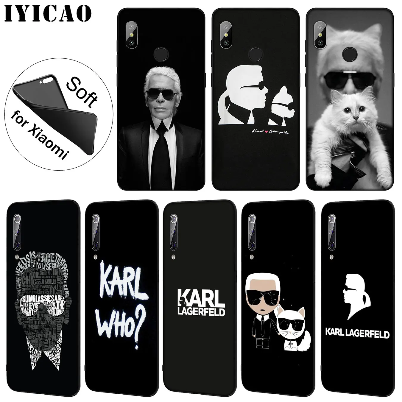 

IYICAO Karl Lagerfeld Soft Silicone Phone Case for Xiaomi Mi 9 SE 9T CC9 CC9E 8 A3 Pro A1 A2 Lite pocophone f1 MAX 3