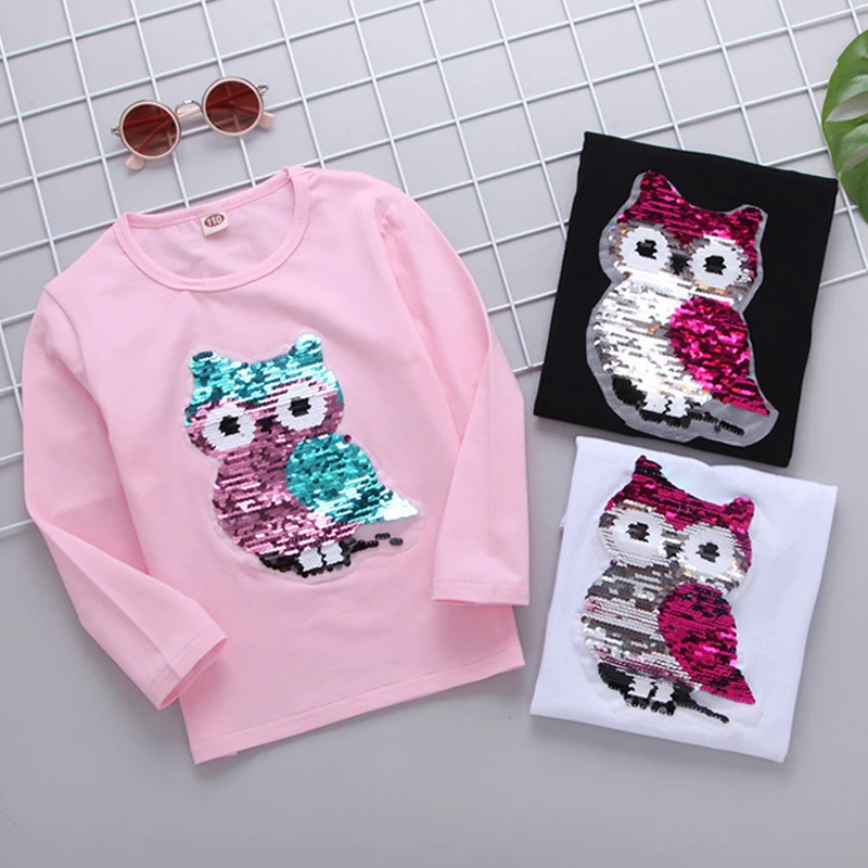

baby girl tshirt children t-shirt girls t shirt spring 2019 kids long sleeve top big girls tops sequin tshirt teenage clothes