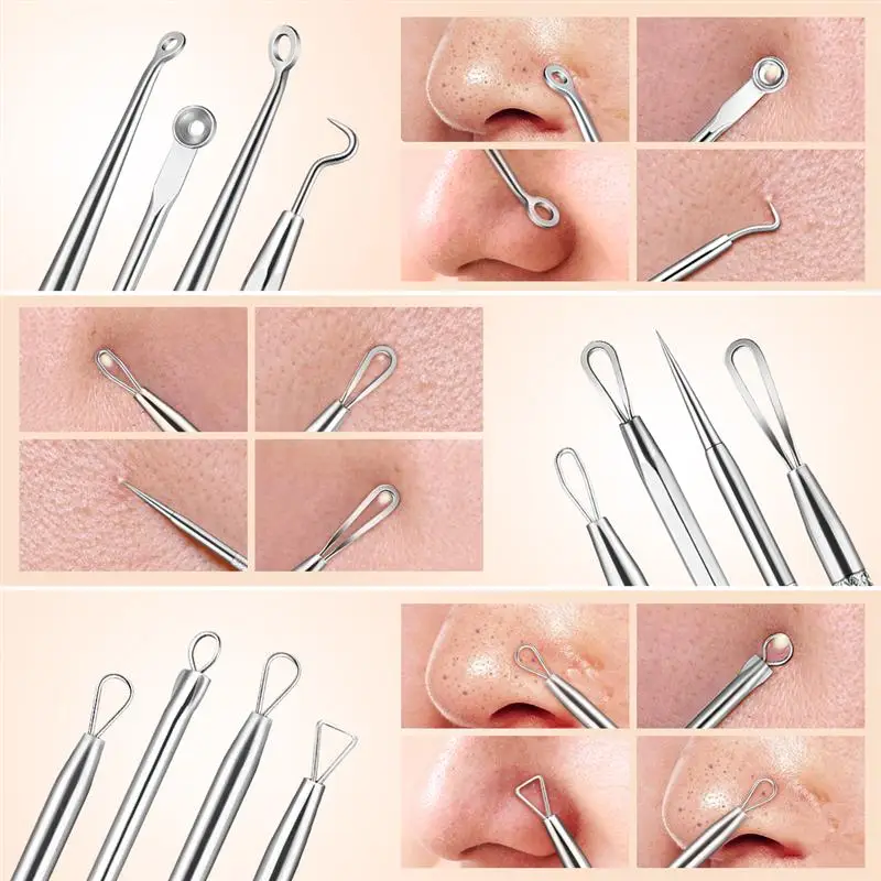 8 Pcs Stainless Steel Blackhead Remover Tool Kit Professional Blackhead Acne Comedone Pimple Blemish Extractor Beauty Tool