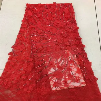 

2018High Quality 3D applique Lace Fabrics With Beads Sequins Pink African French Net Lace Fabric Embroidered Tulle Mesh LaceH466