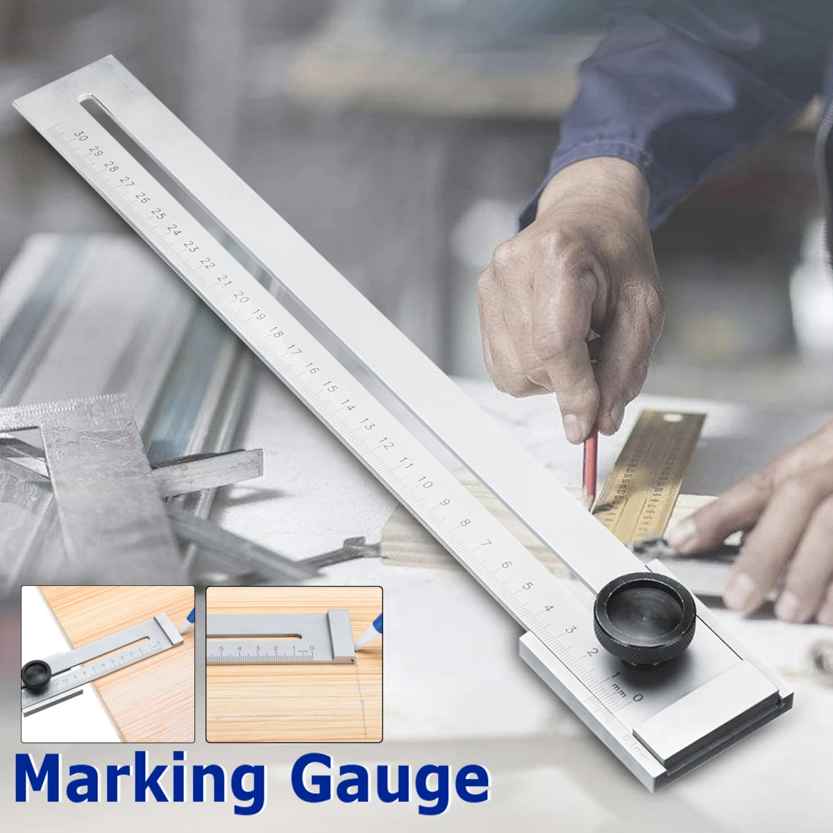 

0-300mm Screw Cutting Marking Gauge Mark Scraper Tool For Woodworking Measuring Carbon Steel Graduation 0.1mm Gauging Tools