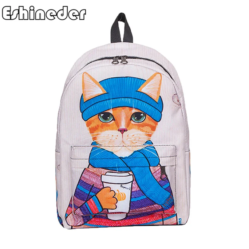 

ESHINEDER Bag Accessory Cute Cat Backpack School Women Backpacks Girls Funny Cats Canvas Shoulder Bag Dropshipping