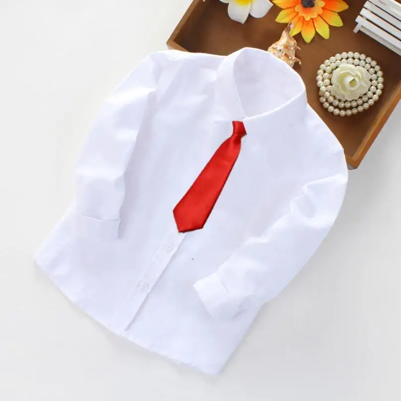 Одежда для младенца, школьные рубашки для мальчиков, белая рубашка с длинными рукавами и отложным воротником для мальчиков, детские топы, рубашки для мальчиков - Цвет: red tie kids shirts