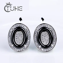 2019 Luxury Silver Color White Stone Oval Earrings For Women Shinning CZ Ceramic U Shape Stud Earrings Jewelry Statement Jewelry 2019 Luxury Silver Color White Stone Oval Earrings For Women Shinning CZ Ceramic U Shape Stud Earrings Jewelry Statement Jewelry