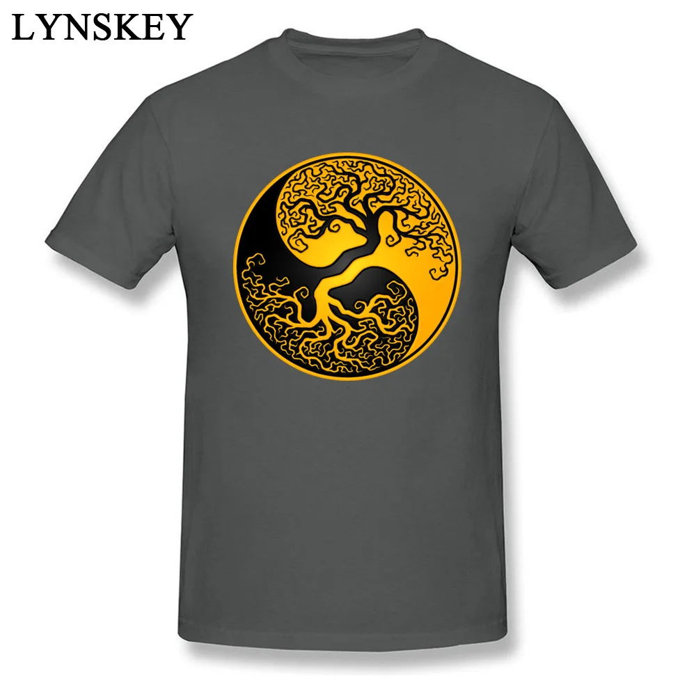Cool T-shirts Brand Crewneck Simple Style Pure Cotton Men's Tops Shirts Custom Short Sleeve Tee Shirt Top Quality Wholesale Yellow and Black Tree of Life Yin Yang carbon