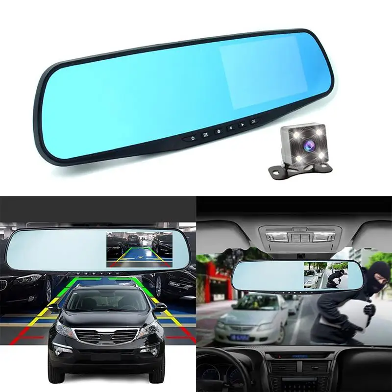 4," HD двойной объектив Автомобильный видеорегистратор переднее зеркало заднего вида Цифровой Автомобильный видеорегистратор