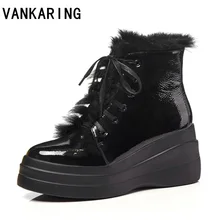 Vankering/зимние сапоги из натуральной кожи на меху; женские Теплые ботильоны; модные женские сапоги на платформе; водонепроницаемые женские сапоги
