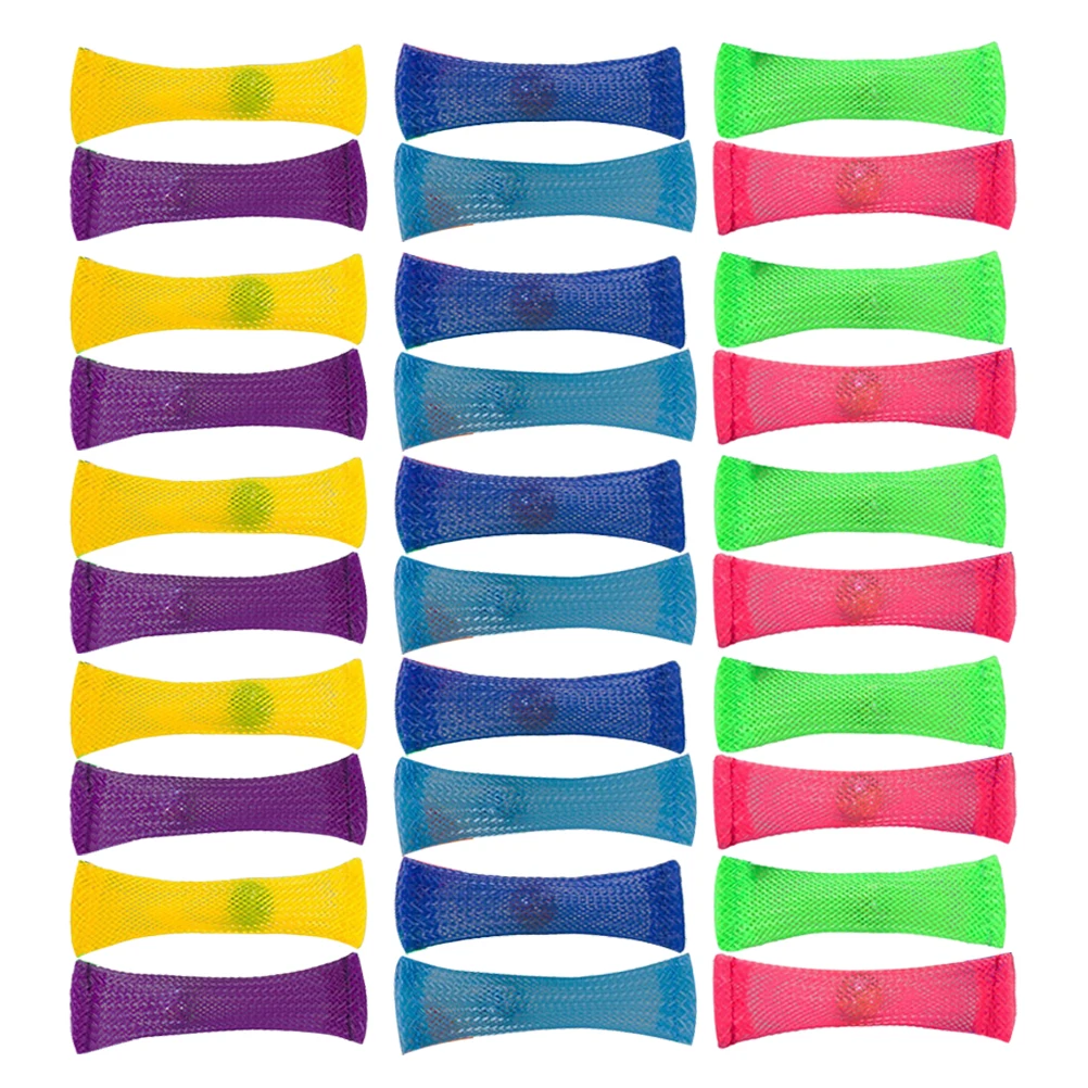 

Children'S Toys 30Pcs Braided Mesh Tube Toy With Marble Ball Release Anxiety Decompression Toy For Kids Adult Children