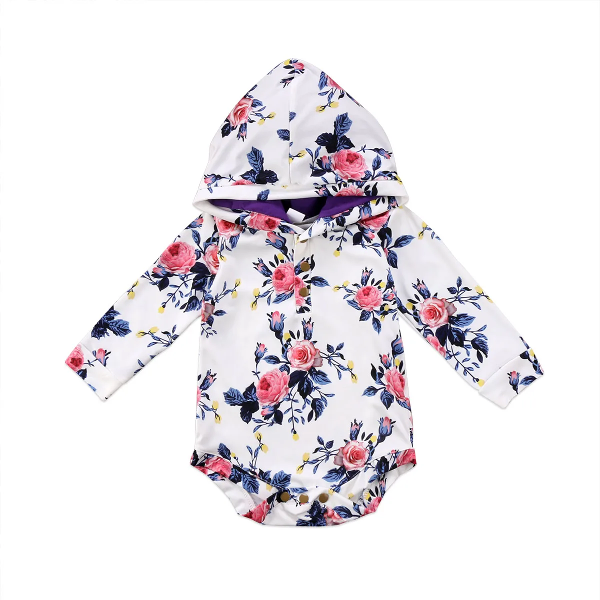 

Baby Girl Long Sleeve Hooded Romper Hooded Floral Jumpsuit