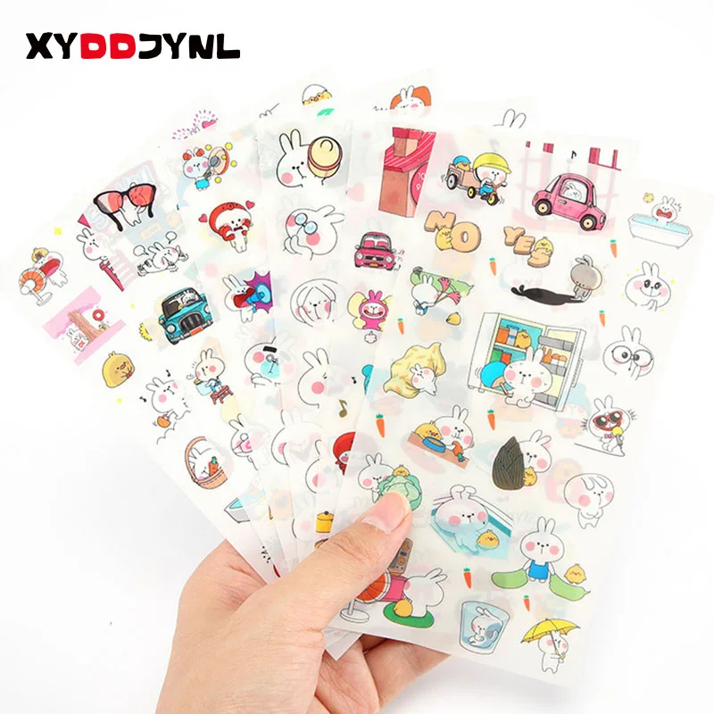 

6 Sheet Rabbit Series Decorative Stickers Transparent Pet New Phone Stickers Diary Stickers Scrapbook Paper Stationery Stickers