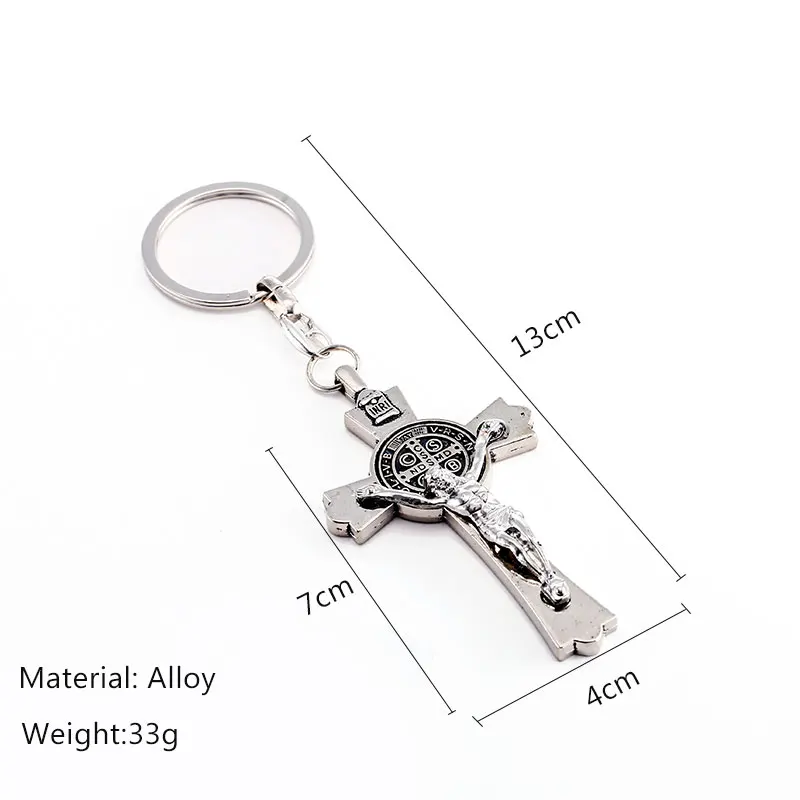 Дизайн цепи для Для мужчин с серебряным покрытием цинковый сплав INRI Распятие Крест цепочка для ключей Для мужчин ювелирные изделия для подарков Иисус кусок