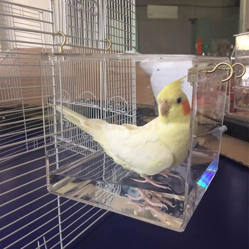 Hanging Bird Bath,Cube Bird Bathtub Bath Box Bowl Cage Accessory for Bird Parrot