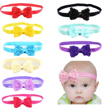 

15 Pcs 3 inch Rose Flower Lace Ribbon Kids Girls Hair Bows Headbands Soft Elastic Large Set Of 15 Color (7.5CM BOWS)