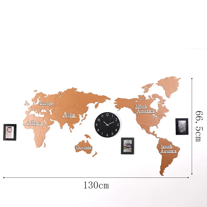 Креативная карта мира Наклейка на стену в форме часов с фоторамкой большой деревянный настенные часы Современные европейские круглые немой настенные часы - Цвет: yellow with black